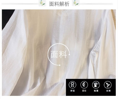 Long Sleeve Band Collar Plain Hanfu Blouse