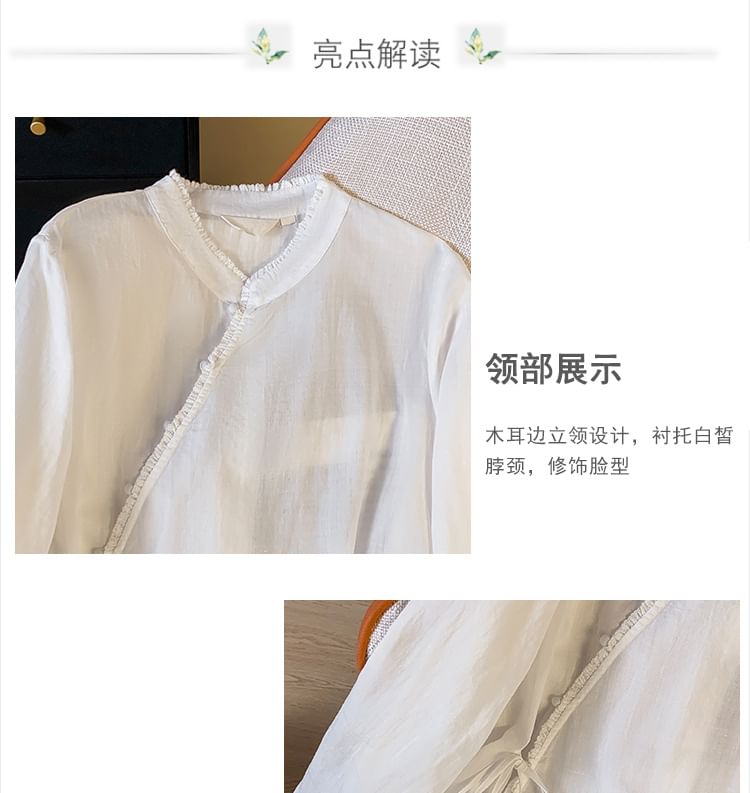 Long Sleeve Band Collar Plain Hanfu Blouse