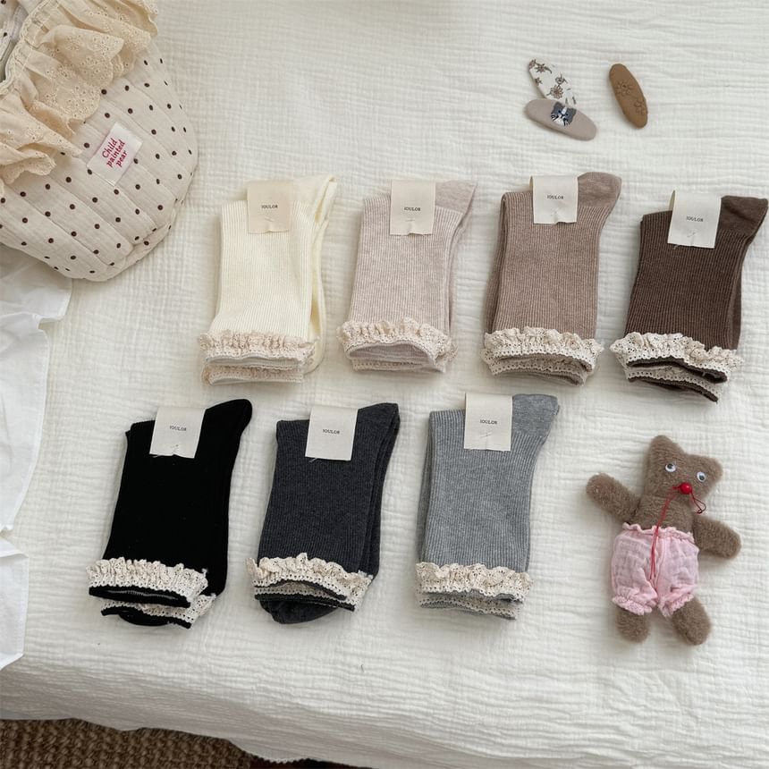 Ruffle Lace Trim Crew Socks