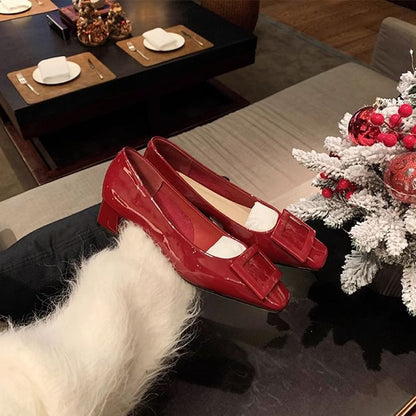 Square Pumps Toe Buckled Chunky Heel