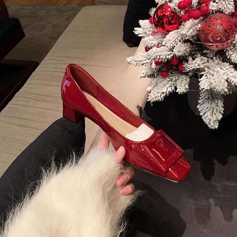 Square Pumps Toe Buckled Chunky Heel