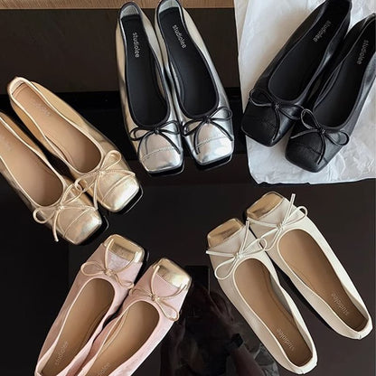 Heel Low Cap Toe Bow Pumps