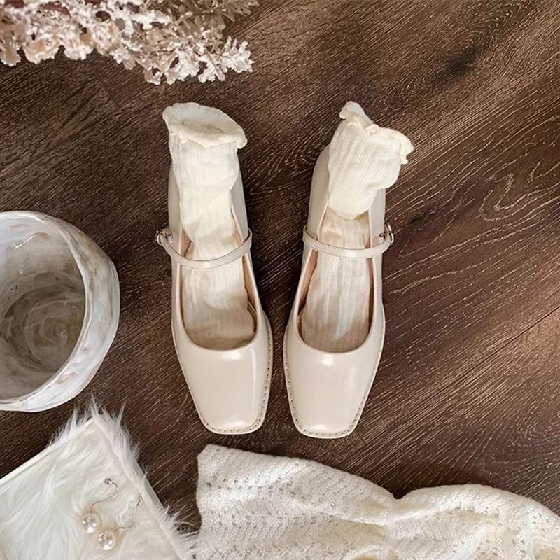 Toe Chunky Heel Mary Square Jane Shoes