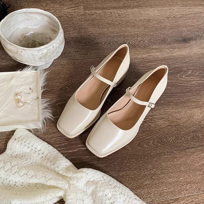 Toe Chunky Heel Mary Square Jane Shoes