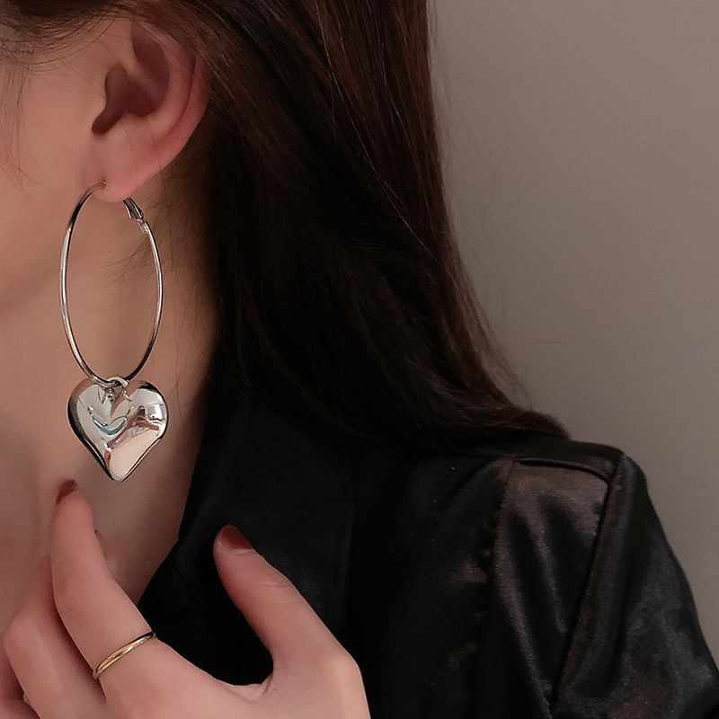 Designs) Dangle Heart Alloy Earring (Various Hoop