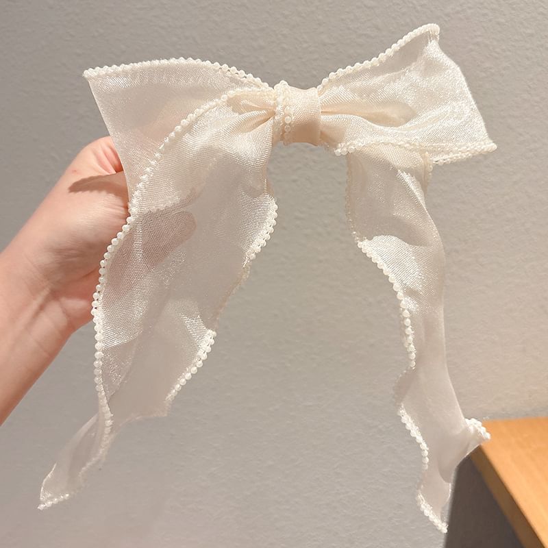 Faux Pearl Bow Mesh Hair Clip