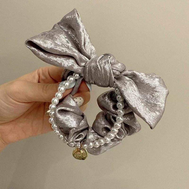 Faux Pearl Accent Bow Scrunchie