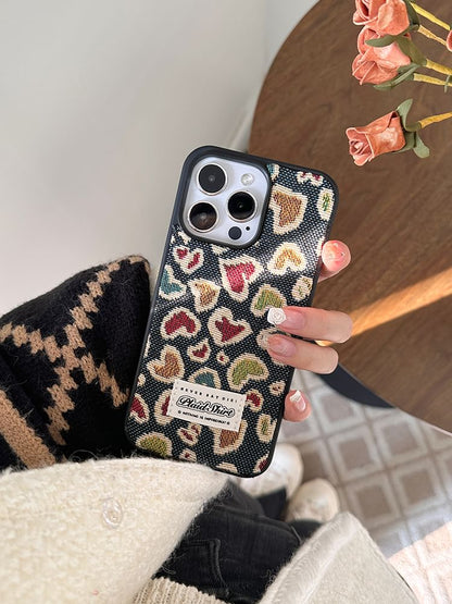 Heart Embroidered Denim Phone Case