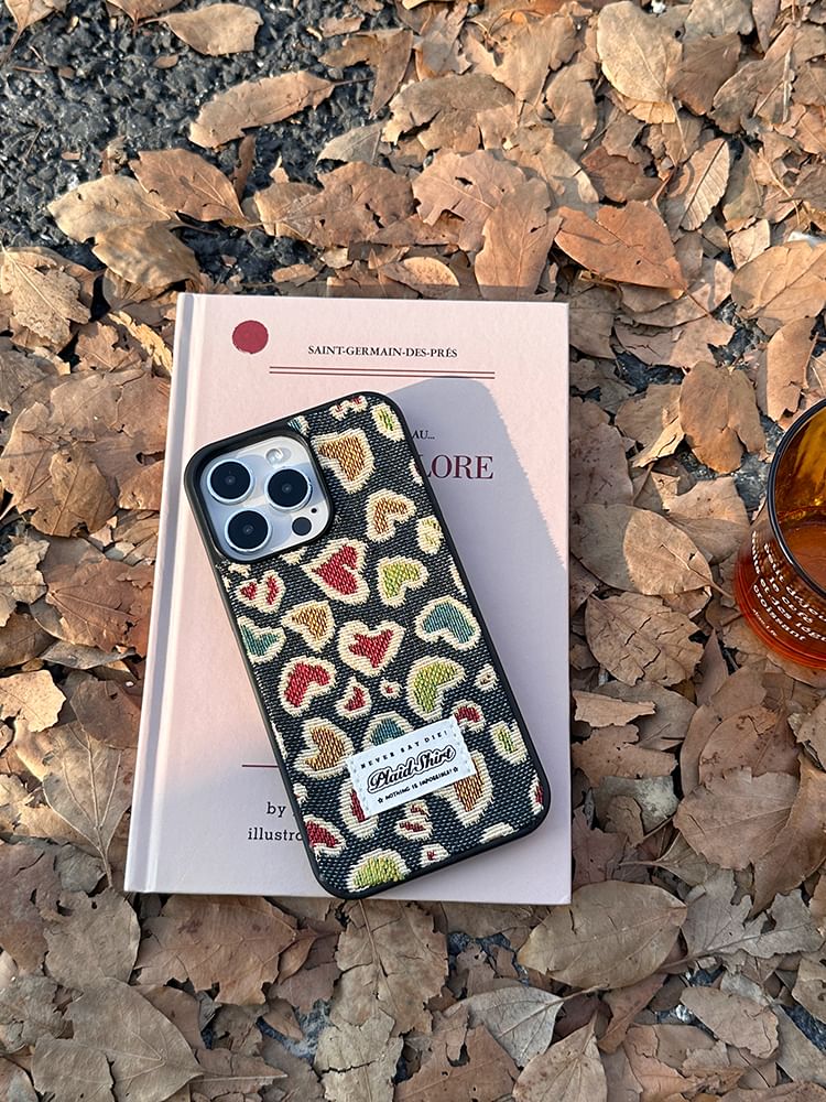 Heart Embroidered Denim Phone Case