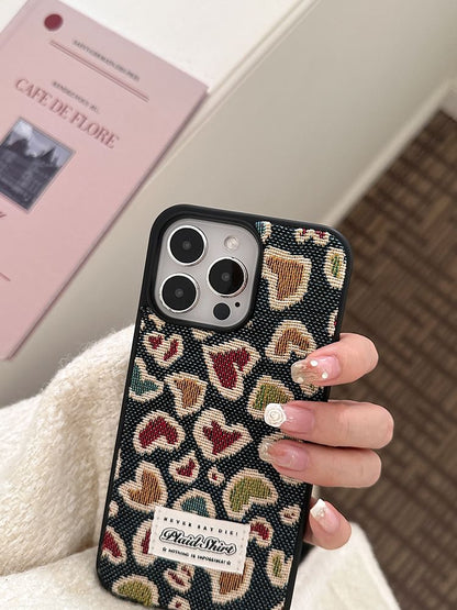 Heart Embroidered Denim Phone Case