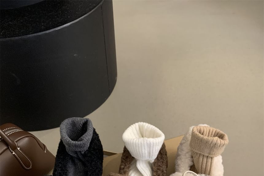 Toe Fleece Bow Mary Jane Square Hidden Wedge Shoes