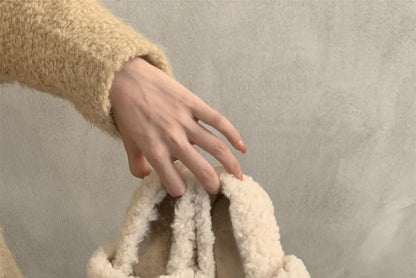 Toe Fleece Bow Mary Jane Square Hidden Wedge Shoes