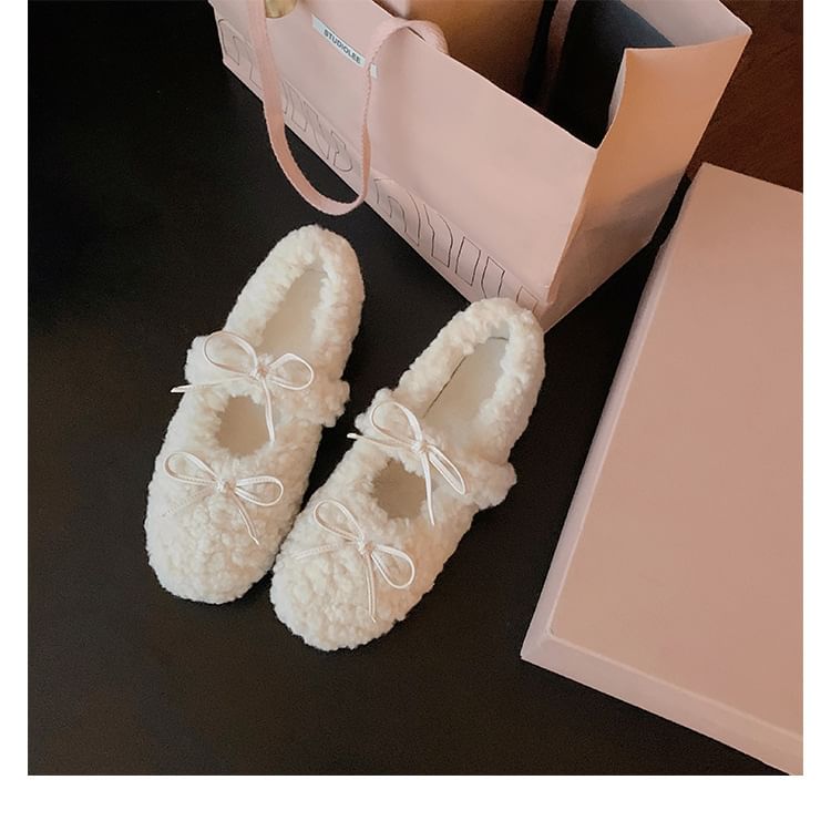 Wedge Hidden Bow Mary Shoes Jane Fleece