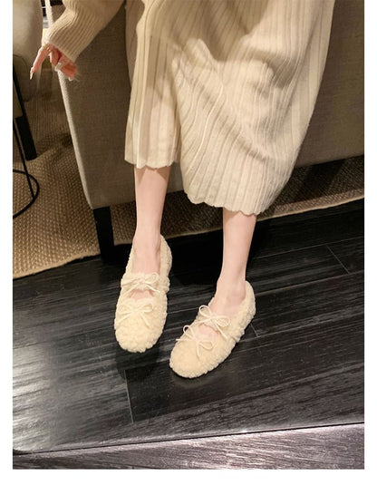 Wedge Hidden Bow Mary Shoes Jane Fleece