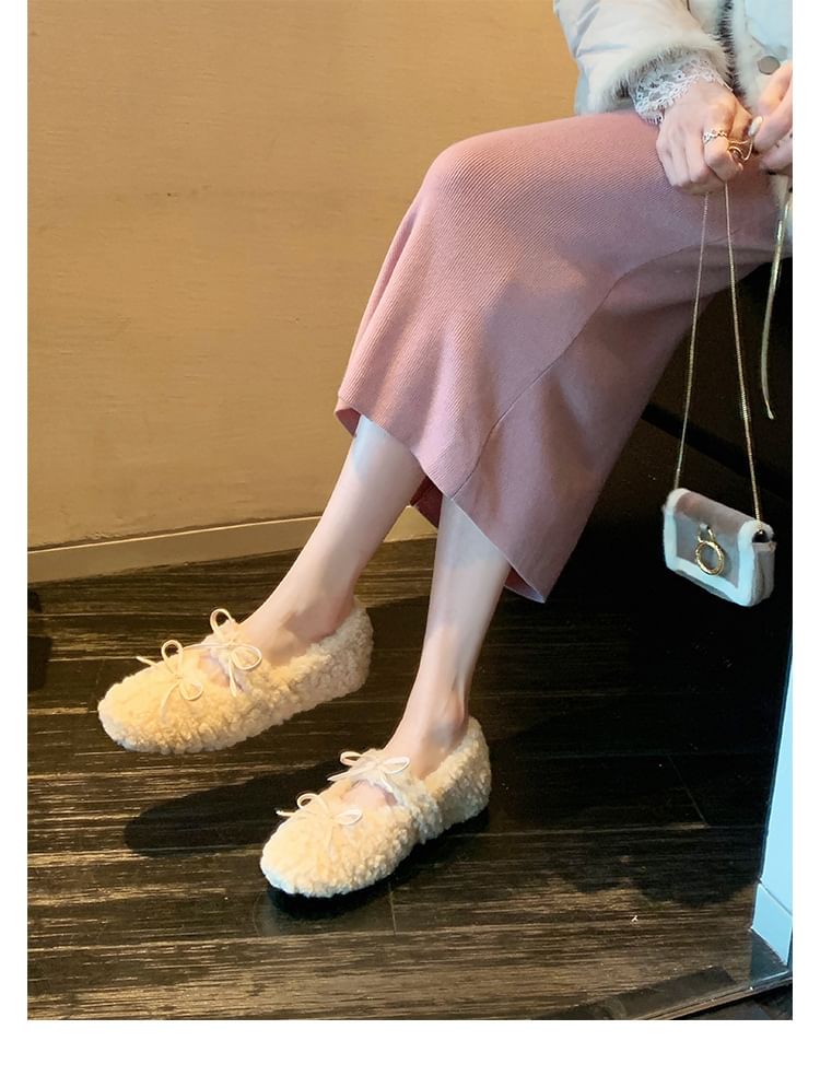 Wedge Hidden Bow Mary Shoes Jane Fleece