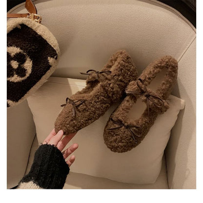 Wedge Hidden Bow Mary Shoes Jane Fleece