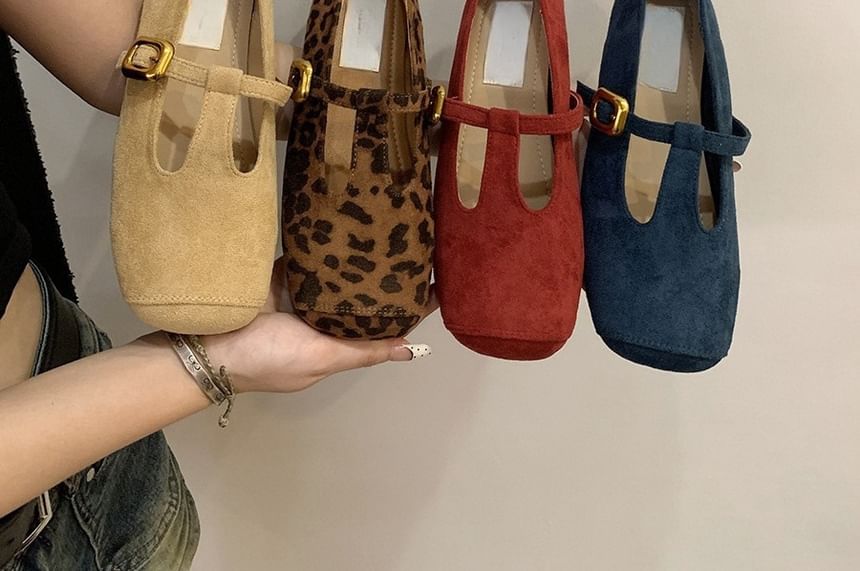 Faux Toe Suede Square Flats T-Strap