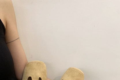 Faux Toe Suede Square Flats T-Strap