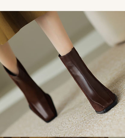 Square Faux Panel Block Toe Heel Boots Suede Short