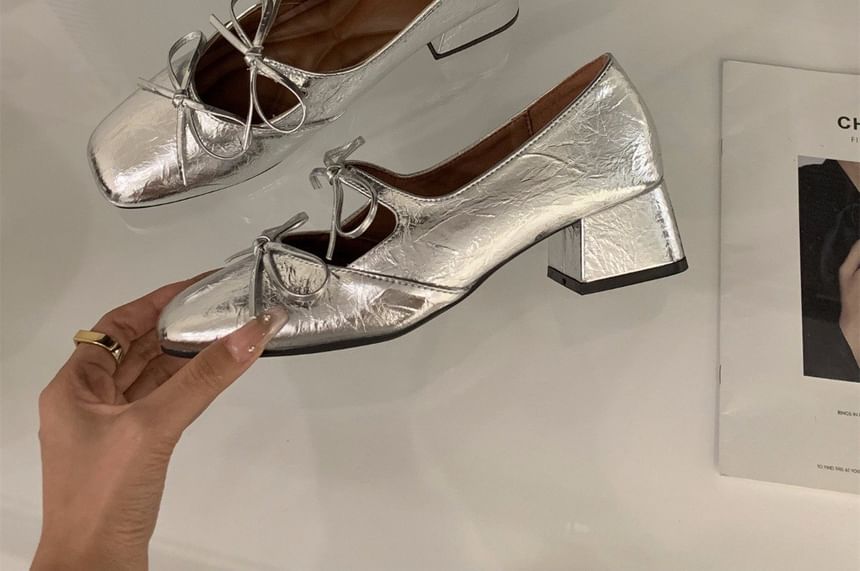 Toe Pumps Mary Jane Square Bow Heel Block