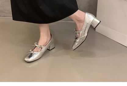 Toe Pumps Mary Jane Square Bow Heel Block