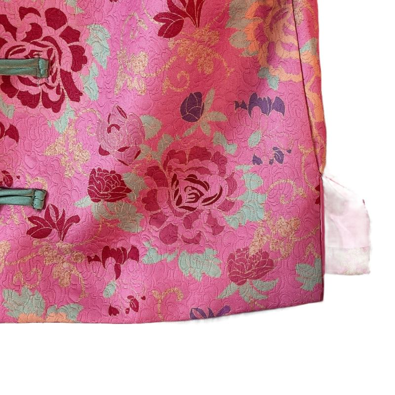 Veste courte à col ras du cou et imprimé floral avec boutons noués