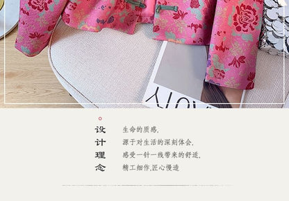 Veste courte à col ras du cou et imprimé floral avec boutons noués