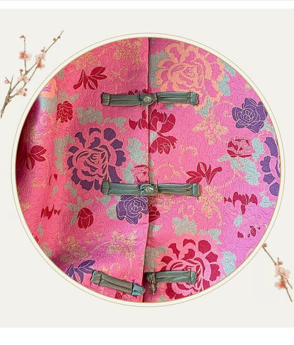 Veste courte à col ras du cou et imprimé floral avec boutons noués