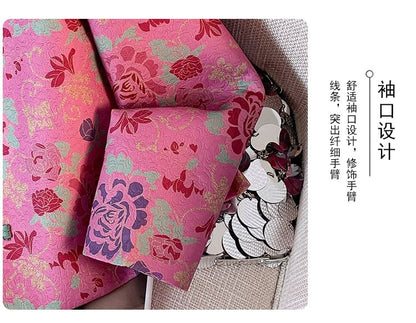 Veste courte à col ras du cou et imprimé floral avec boutons noués