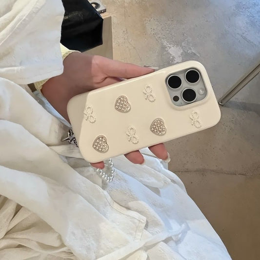 Faux Pearl Heart Bow Phone Case / Strap / Set