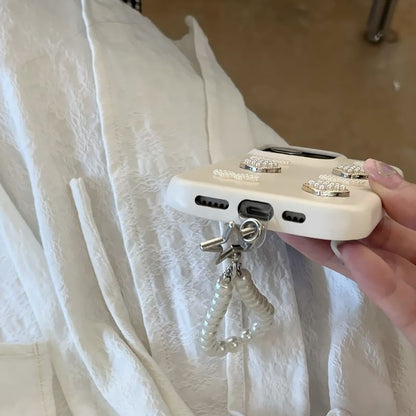 Faux Pearl Heart Bow Phone Case / Strap / Set