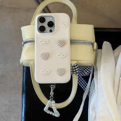 Faux Pearl Heart Bow Phone Case / Strap / Set