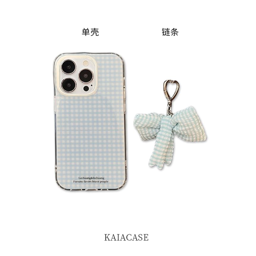 Set Phone Case Plaid Bow Charm /