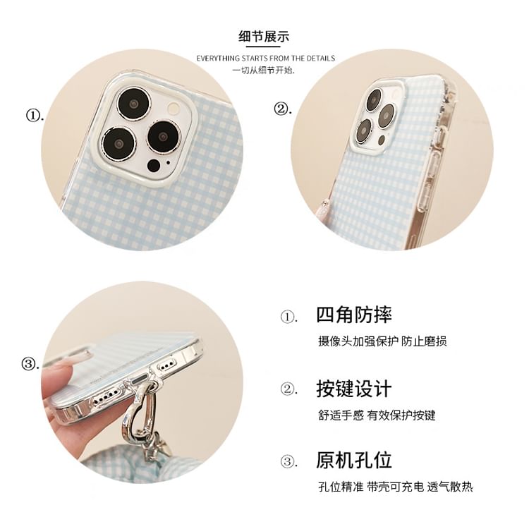 Set Phone Case Plaid Bow Charm /