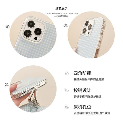 Set Phone Case Plaid Bow Charm /