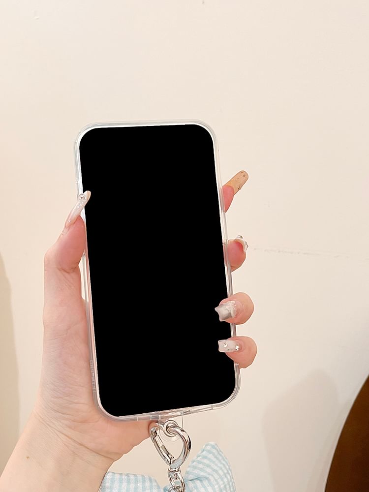 Set Phone Case Plaid Bow Charm /