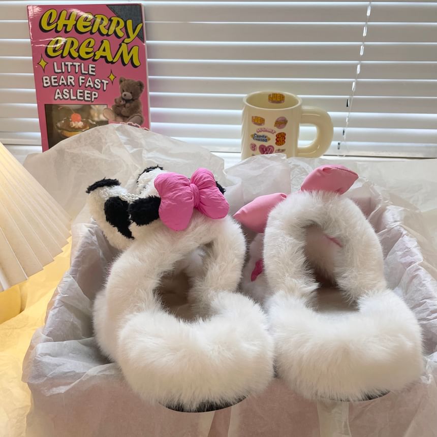 Panda Bow Fluffy Slippers