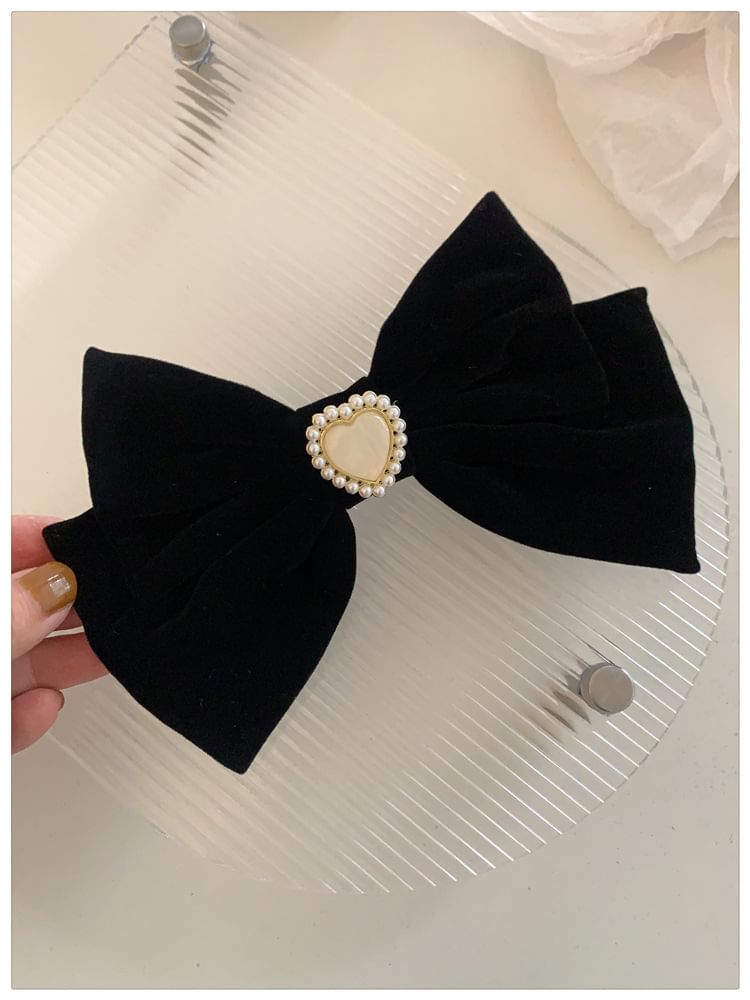 Faux Pearl Heart Bow Hair Clip