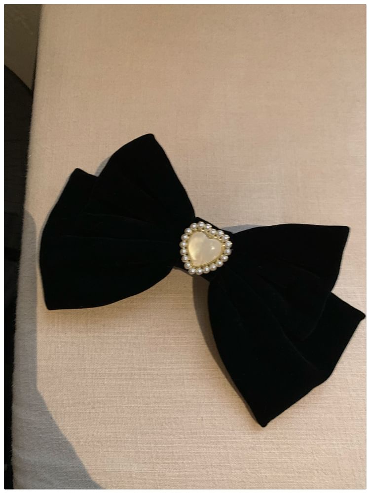 Faux Pearl Heart Bow Hair Clip