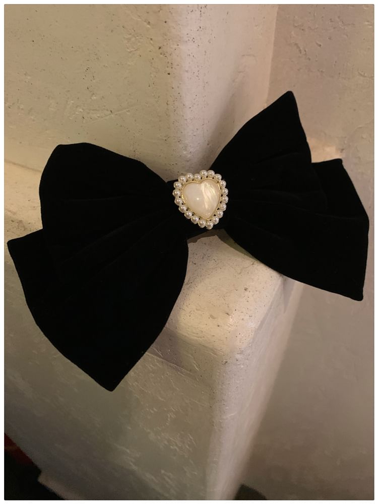 Faux Pearl Heart Bow Hair Clip