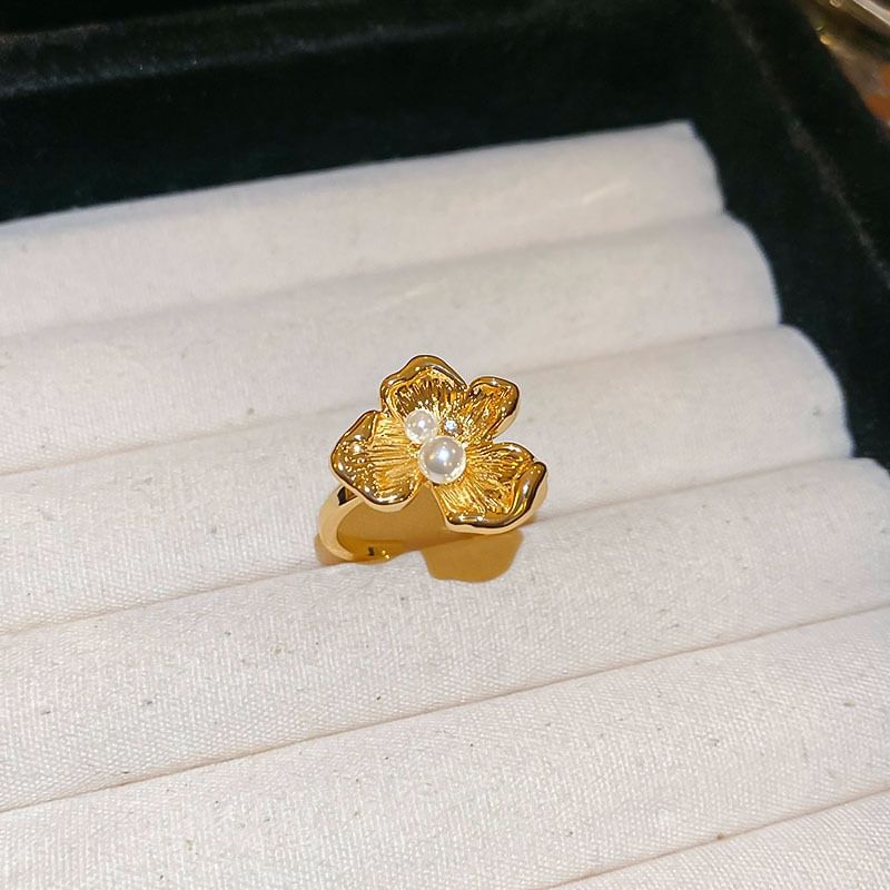 Face Rhinestone Faux Pearl / Smiley Ring