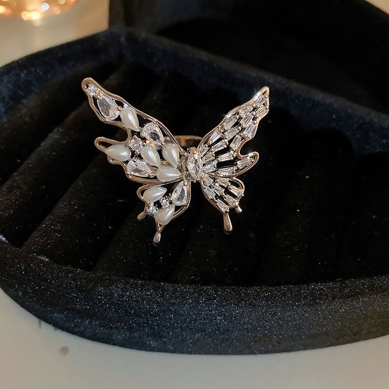 Rhinestone Ring Pearl Freshwater