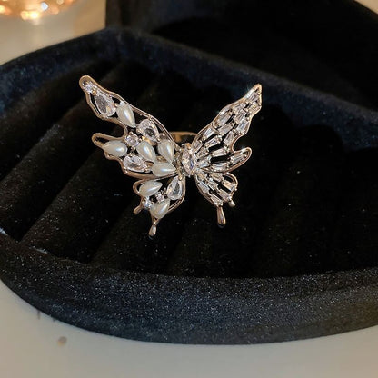 Rhinestone Ring Pearl Freshwater