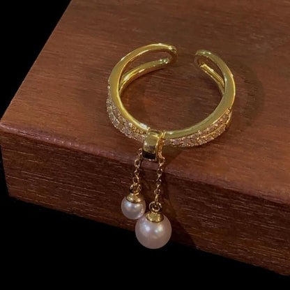 Rhinestone Ring Pearl Freshwater