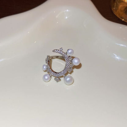 Rhinestone Ring Pearl Freshwater