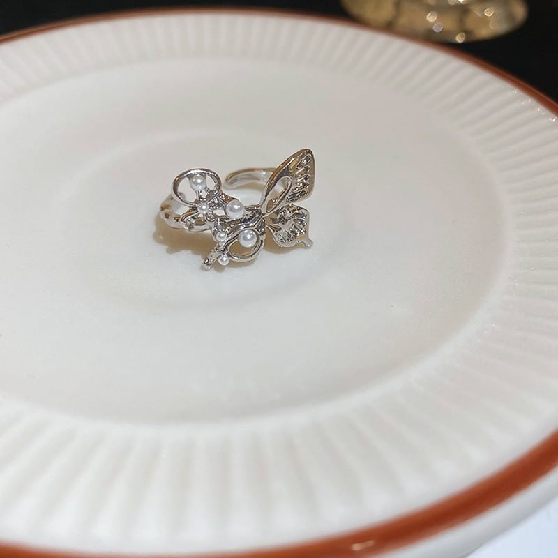 Rhinestone Ring Pearl Freshwater