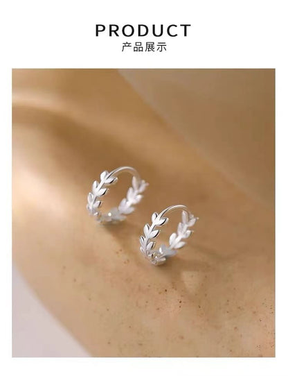 925 Sterling Silver Leaf Hoop Earring