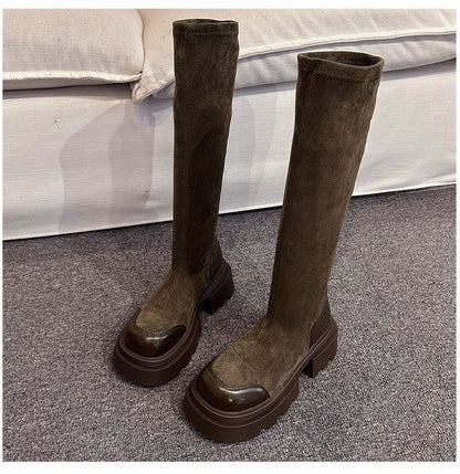 Platform Boots Tall Suede Faux