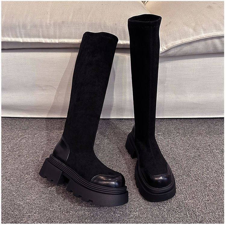 Platform Boots Tall Suede Faux