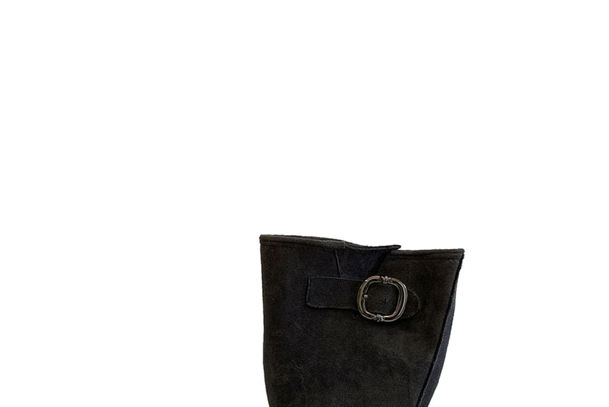 Platform Plain Buckled Faux Suede Mid-Calf Boots